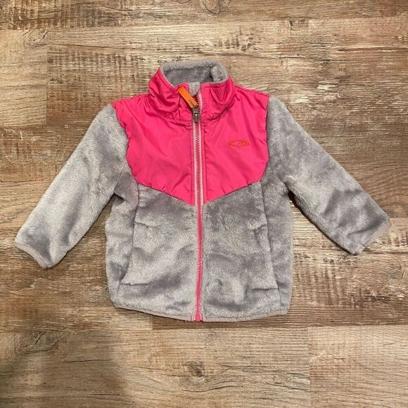 Champion Furry Fleece Gray Bright Pink Jacket Size 12 Month - Picture 7 of 7